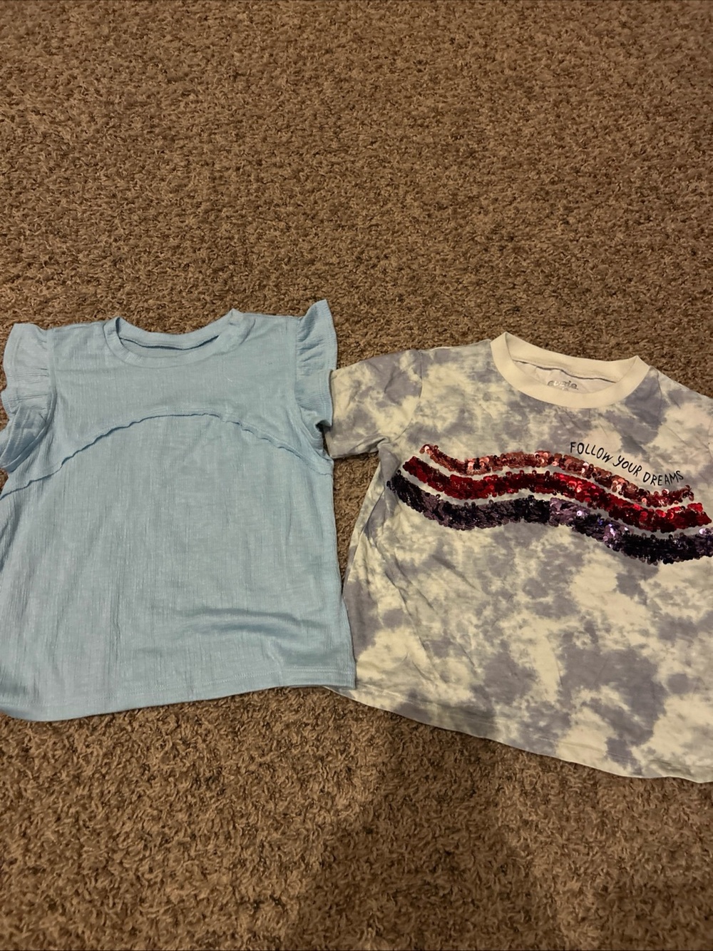 Maurices Light Blue Flutter Sleeve Girls' Top and Sequined Rainbow Top (8)